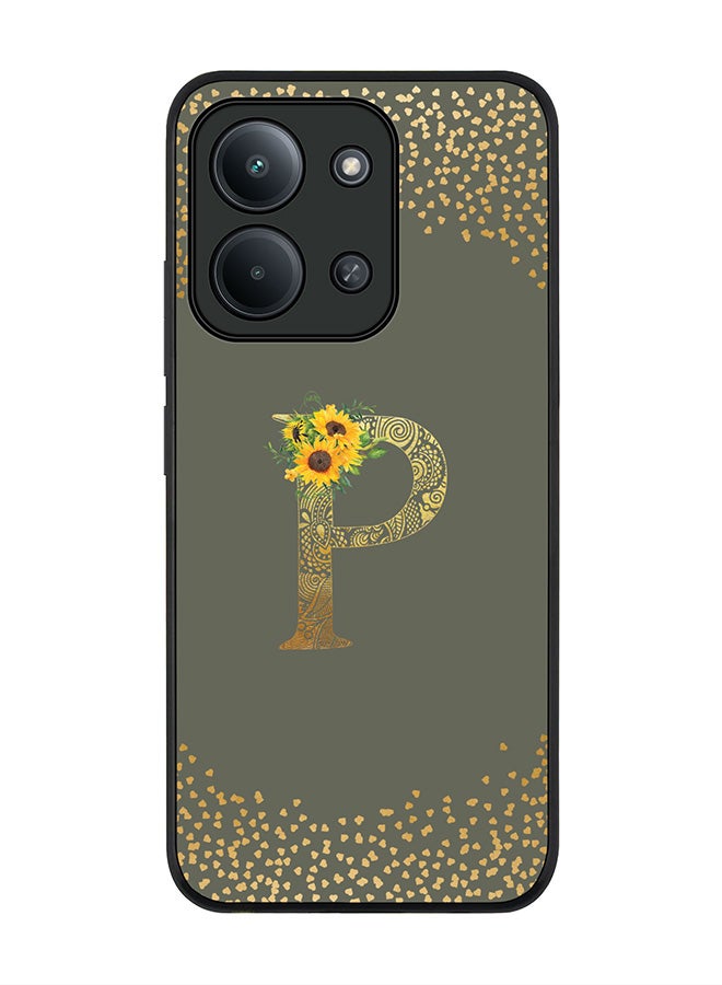 For Xiaomi Redmi 15C 4G Case,Slim fit Camera Protection, Shockproof Thin Phone cover  - Custom Floral Monogram - P  (Olive Green )